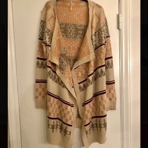 Aztec print sweater/cardigan size L